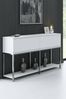 Dmora Kommode Basilia, Wohnzimmerbuffet, Wohnzimmer-Sideboard, Moderne Küchen-Speisekammer, 150x30h80 cm, Weiß und Silber Bild 2