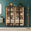 Flieks 2er-Set Hochschrank 74 x 36 x 155 cm, Aufbewahrungsschrank mit LED-Lichtleiste, Milchglastüren, 2 Schubladen, Vitrine & Badschrank, Naturholzfarbe Bild 2