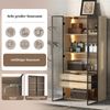 Flieks 2er-Set Hochschrank 74 x 36 x 155 cm, Aufbewahrungsschrank mit LED-Lichtleiste, Milchglastüren, 2 Schubladen, Vitrine & Badschrank, Naturholzfarbe Bild 5