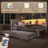 Holzbett mit gepolstertem Kopfteil, Gästebett, Mehrfachsteckdose, Regal und LED-Beleuchtung, 90x200cm, Einzelbett, Jugendbett Bild 2