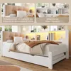 Holzbett mit gepolstertem Kopfteil, Gästebett, Mehrfachsteckdose, Regal und LED-Beleuchtung, 90x200cm, Einzelbett, Jugendbett Bild 3