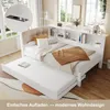 Holzbett mit gepolstertem Kopfteil, Gästebett, Mehrfachsteckdose, Regal und LED-Beleuchtung, 90x200cm, Einzelbett, Jugendbett Bild 4