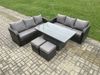 Fimous 8-Sitzer-Rattan-Gartenmöbel-Sets Höhenverstellbarer aufsteigender Esstisch-Sofa-Satz mit 2-kleinen Fußhockern Dunkelgrau gemischt Bild 2