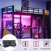 Flieks Hochbett Metallbett 90×200cm mit Schreibtisch, LED-Leiste, Aufladen, Stauraum Bild 3