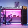 Flieks Hochbett Metallbett 90×200cm mit Schreibtisch, LED-Leiste, Aufladen, Stauraum Bild 2