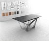 Esstisch Edge 180-220x100cm Keramik Laminam®Nero Greco Anthrazit Mittelfuß Flachstahl Silber ausziehbar Bild 2