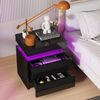 oyajia Nachttisch Hochglanz Nachtschrank mit 2 Schubladen,LED-Beleuchtung 16 Farben (Nachttisch mit LED Streifen, Beistelltisch), Nachttisch mit einstellbare Farben,Sofatisch, 45x35x55 cm Schwarz/Weiß Bild 2