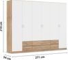 rauch Kleiderschrank, Drehtürenschrank GAMMA, 6-türig, 6 Schubkästen, Alpinweiß/Eiche Sonoma, 271 x 210 x 54 cm Bild 4
