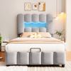Polsterbett 90x200 cm mit Stauraum und LED-Beleuchtung – Samtbett in Grau mit verstellbarem Kopfteil Bild 5