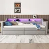 Schlafsofa mit LED-Streifen, Lattenrost und 2 Schubladen, 90x200cm, Polsterbett, Einzelbett, Jugendbett, Leinenbezug Bild 4