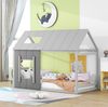 Kinderbett 90x200 cm in Hausform mit Dach und Fenster – Bettgestell aus Kiefernholz und MDF, Grau Bild 5