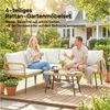Outsunny Gartenlounge-Set mit Ecksofa, Zweisitzersofa, Glastisch, abnehmbar Kissen, (Lounge Set, 4-tlg, Gartenmöbel Set), für Garten Terrasse Balkon Cremeweiß Bild 4