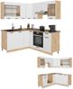 Eckküche Fame-Line Weiß Landhaus/Goldkraft Eiche 190 x 160 cm ohne Arbeitsplatte Vicco Bild 5