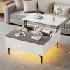 Couchtisch höhenverstellbar weiß mit LED & Schublade, 70x70x35-48,5 cm Bild 3