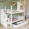Etagenbett aus Kiefer und MDF mit Aufbewahrungstreppen, 254 x 95 x 237,5 cm, Weiß+Natur, ohne Matratze Bild 3