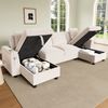 Merax 284cm U-förmiges Sofa aus Chenille (2-Sitzer + zwei Chaiselongue-Elemente), Chaiselongues mit aufklappbarem Stauraum, mit 1 USB-Anschluss und 1 Type-C-Anschluss, Beige Bild 5