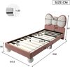 Merax Polsterbett 90x200cm, Einzelbett, Kinderbett, Fliegeformiges Bettkopfteil, Farblich anpassbare LED-Lichtleiste unter dem Bett, stabiler Lattenrost, Samt, Beige + Rosa Bild 4
