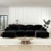 Flieks 4-Sitzer Ecksofa, Modular U-Sofa mit 4 Kissen & 2 Ottoman, abnehmbarer Volant, Flared-Armlehnen & Holzbeinen, Chenille, Schwarz Bild 2