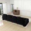 Flieks 4-Sitzer Ecksofa, Modular U-Sofa mit 4 Kissen & 2 Ottoman, abnehmbarer Volant, Flared-Armlehnen & Holzbeinen, Chenille, Schwarz Bild 3