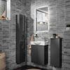 FACKELMANN SBC LUNA Gäste WC Set 4-teilig 55 cm breit, Anthrazit, Waschbecken Keramik Weiß Hahnloch rechts + LED Spiegel + Hochschrank slim Bild 2