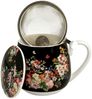 DUO FLORAL Fassbecher 430 ml VINTAGE FLOWERS BLACK mit Teesieb, New Bone China Porzellan Bild 4