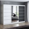 Schwebetrenschrank, 3-trig Schrank 200 cm mit 4 Schubladen, und Spiegel Kleiderschrank VILUNO 1. Farbe: Wei, schwarz Bild 2