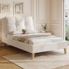 Merax Polsterbett, Einzelbett, Kinderbett 90 x 200cm, Bett mit Lattenrost und Kopfteil, Bettbeine aus Massivholz, gepolstertes Kopfteil, samt, beige Bild 2