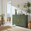 Vintage Kommode Oliv Olivgrün Messingkreis chinesisch Schrank Sideboard Kolonial-Stil Antik-Stil Lowboard asiatisch orientalisch Fernost shabby-chic Landhaus Bild 2