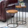 Design Satztisch WL5.661 Sheesham Metall Beistelltisch 2er Set Klein, Couchtisch Set 2 Holz Tische, Massivholz Wohnzimmertisch Metallgestell, Schmaler Sofatisch Ablagetisch Bild 2