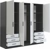 FORTE Jupiter Kleiderschrank 4-türig, 6 Schubkästen, Holz, Schwarz-Weiß, 206. 5 x 60 x 200 cm Bild 4