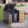 Merax Mülltonnenbox, bietet Platz für zwei Mülleimer (120-240 liters), mit Belüftungslöchern, Abschließbar, Holzmaserung & grau Bild 3