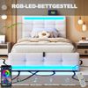 Polsterbett 90*200 Hydraulisches Stauraum-Kinderbett mit USB und farbwechselndem LED-Lichtstreifen, Beiges Leinen-Einzelbett Bild 4