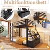 Merax Etagenbett (90x200cm), Kinderbett mit LED-Beleuchtung, mit 2 Stoffschubladen, Schwarz Bild 5
