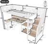 Hochbett Liegefläche 90x200 cm aus Metall und MDF mit LED-Lichtleiste, USB-Anschluss, Stauraum und Schreibtisch, Weiß Bild 5