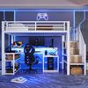 Hochbett Liegefläche 90x200 cm aus Metall und MDF mit LED-Lichtleiste, USB-Anschluss, Stauraum und Schreibtisch, Weiß Bild 4
