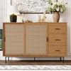 Merax Sideboard mit 2 Schiebetüren und 3 Schubladen mit verstellbaren Einlegeböden, Sideboard im Landhausstil, Natural Bild 3