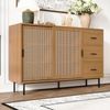 Merax Sideboard mit 2 Schiebetüren und 3 Schubladen mit verstellbaren Einlegeböden, Sideboard im Landhausstil, Natural Bild 5
