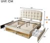 Merax Doppelbett 140x190cm, Polsterbett mit Lattenrost, Bettgestell mit gebogenem höhenverstellbarem Kopfteil, Bett mit Schubladen und Stauraum, Samt, Beige Bild 4
