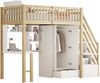 Hochbett 90 x 200 mit großem Kleiderschrank Regal und Tisch, Stauraum Treppe Mehrzweckbetteinheit Holzbettgestell Holzfarbe Bild 5