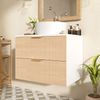 Flieks Waschtisch mit Aufsatzwaschbecken 60 x 45 x 60 cm, wandmontierter Badezimmerschrank mit rundem Keramikwaschbecken, 2 Schubladen, Holzoptik-Fronten Bild 3