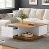 Merax Couchtisch mit 3 Schubladen, geometrischer Kaffeetish, hochglänzende Wohnzimmertisch, Sofatisch, Beistelltisch, Weiß + holzfarbe Bild 2