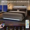 ADWOLT Polsterbett Hydraulisches Doppelbett mit LED Beleuchtung und Ladefunktion (Set, 1-tlg, mit Matratze), 160x200 cm Jugendbett Stauraumbett,Leinen Beige Bild 2