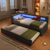 Polsterbett mit Lattenrost, Gästebett, USB und Type-C Anschlüssen, 90x200cm, Schlafsofa, Einzelbett, Leinen Bild 2
