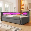 Polsterbett mit Lattenrost, Gästebett, USB und Type-C Anschlüssen, 90x200cm, Schlafsofa, Einzelbett, Leinen Bild 3