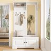 Garderobe Weiß, 100x40x180 cm, mit Spiegel, 5 Haken, 2 Schränken & Sitzbank Bild 5