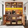 Anrichte hoher Schrank mit App-LED, Snackablage & Schiebetüren in Walnuss, 120x40x185 cm Bild 2