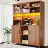 Anrichte hoher Schrank mit App-LED, Snackablage & Schiebetüren in Walnuss, 120x40x185 cm Bild 4
