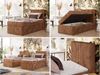 Boxspringbett TILIANO 90x200 Cord inkl. Bettkasten, Einzelbett 7-Zonen Multipocket-Matratze & Topper, Modernes Design mit hohem Kopfteil - Orange Cordstoff - H3 - Topper Visco Bild 2