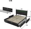 Merax LED Stauraumbett Polsterbett 140x200 Doppelbett aus Leinen mit Höhenverstellbares Kopfteil & 4 Schubladen Schwarz Bild 2