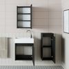 Roomart MINI-50 Badmöbel Set– 4-teiliges Badezimmermöbel Set - Waschbeckenunterschrank mit Keramikwaschbecken, Spiegelschrank & Hochschrank - H 45 x B 25 x T 49 cm • Schwarz-Eiche Bild 4
